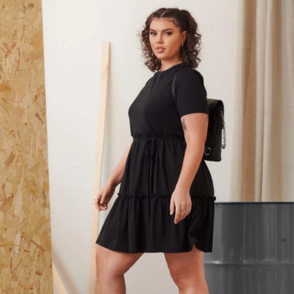 SHEIN Plus Solid Frill Detail Dress 0XL-12